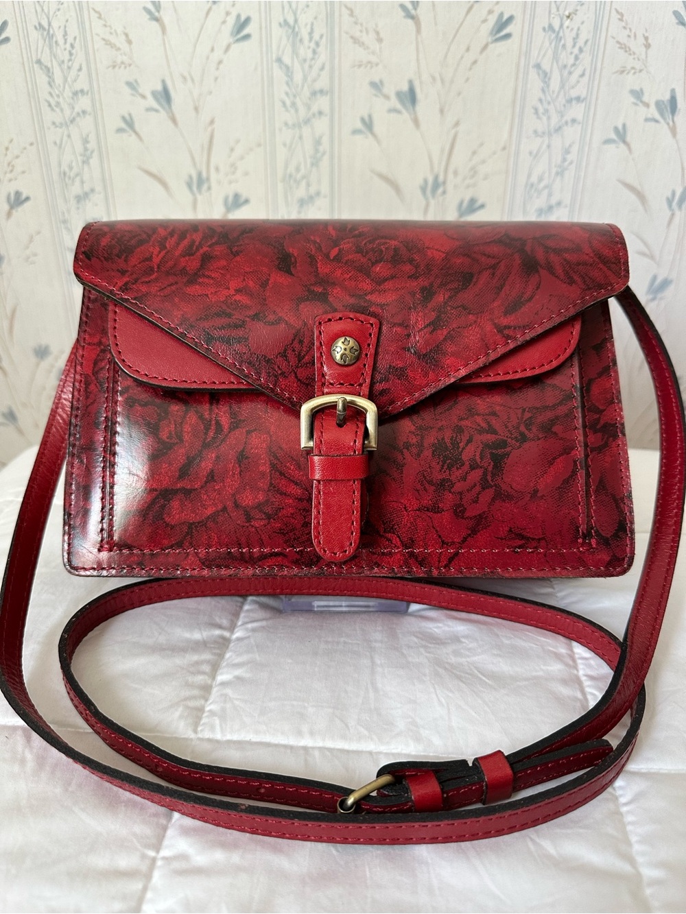 Patricia Nash Red Floral Leather Crossbody